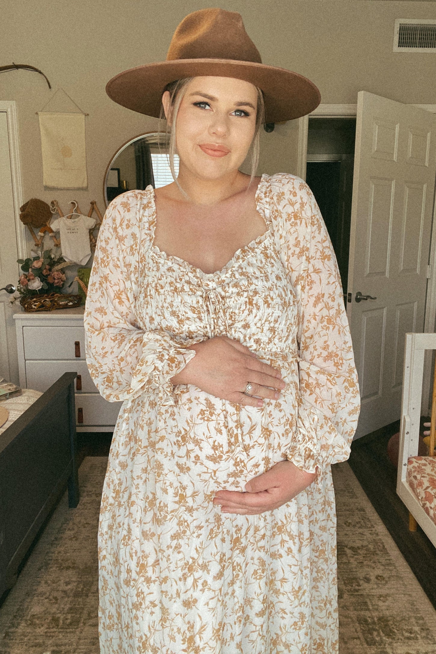 Ivory Floral Chiffon Ruffle Maternity Maxi Dress