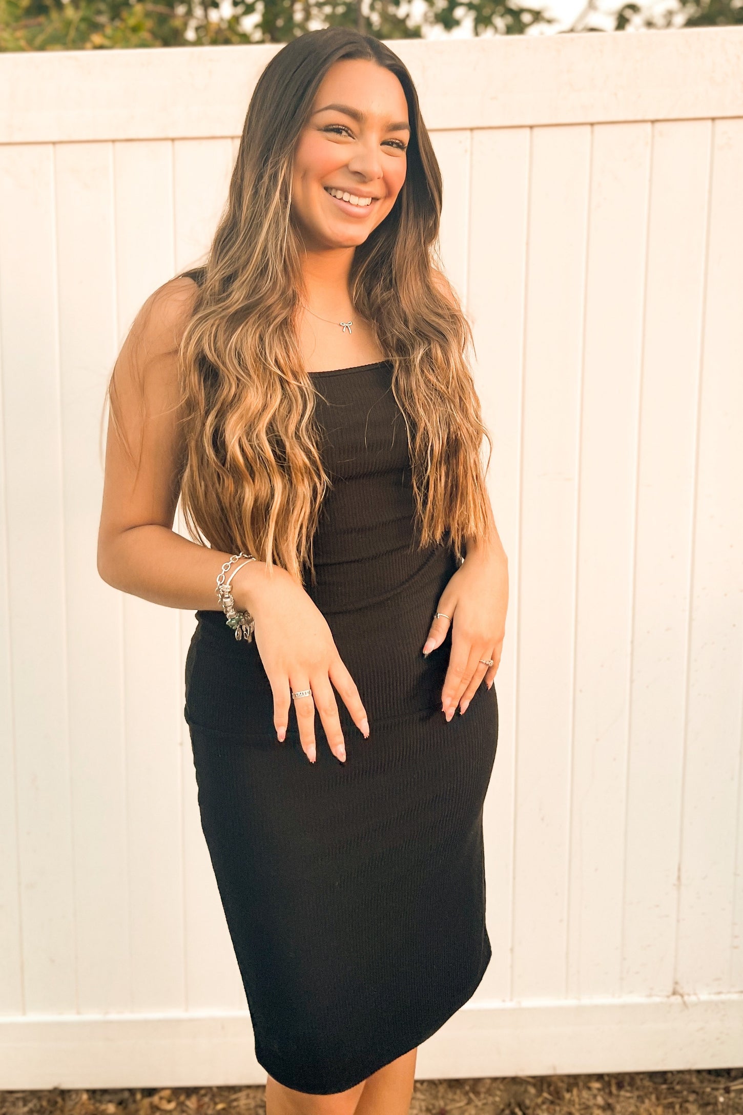 Black Rib Knit Side Slit Midi Dress