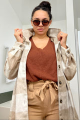 Beige Plaid Brushed Long Shacket