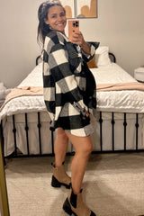 Black Plaid Brushed Long Maternity Shacket