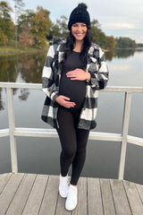 Black Plaid Brushed Long Maternity Shacket