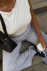 Heather Grey Wide Leg Fray Hem Sweatpants