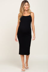 Black Ribbed Sleeveless Fitted Maternity Dress