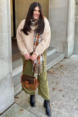 Olive Linen Frayed Hem Crop Pants