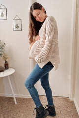 Beige Chunky Knit Oversized Maternity Cardigan