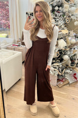 Brown Sleeveless Pocketed Wide Leg Maternity Jumpsuit