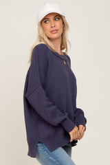 Navy Exposed Seam Side Slit Sweater