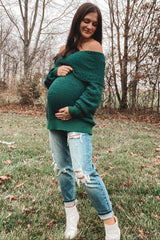 Forest Green Foldover Off Shoulder Maternity Sweater