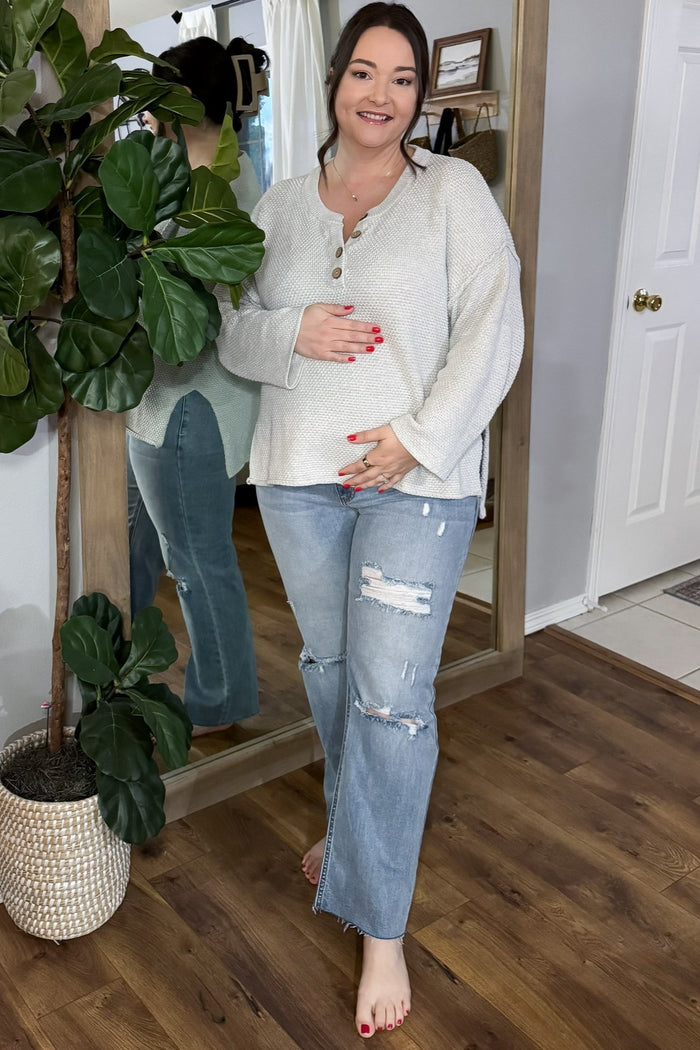 Light Blue Cropped Distressed Maternity Jeans