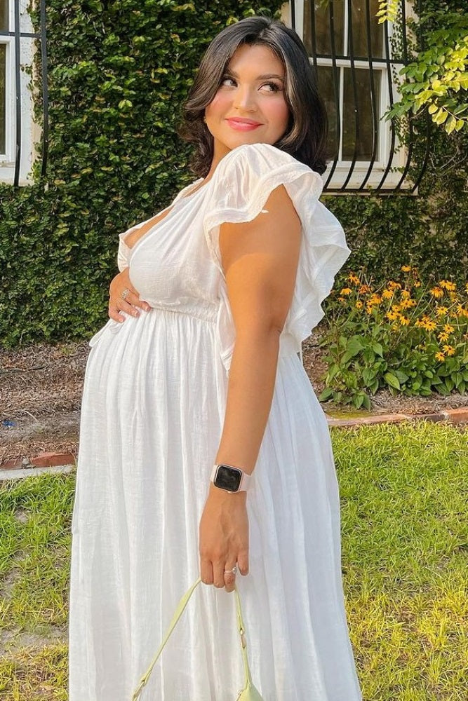 Ivory Deep V-Neck Button Down Maternity Maxi Dress