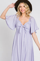 Lavender Front Tie Ruffle Sleeve Midi Dress