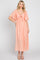 Peach Front Tie Ruffle Sleeve Midi Dress