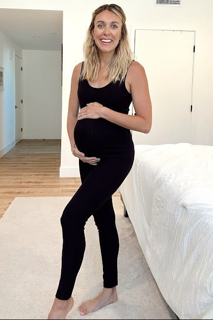 Black Ribbed Bodycon Maternity Jumpsuit