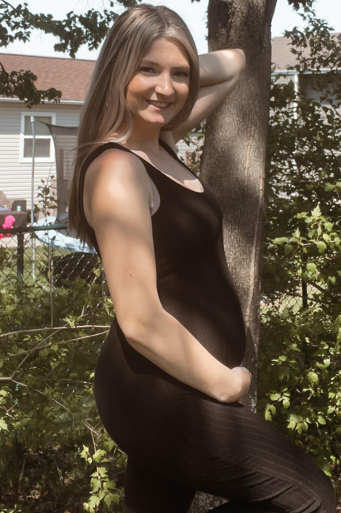 Black Ribbed Bodycon Maternity Jumpsuit