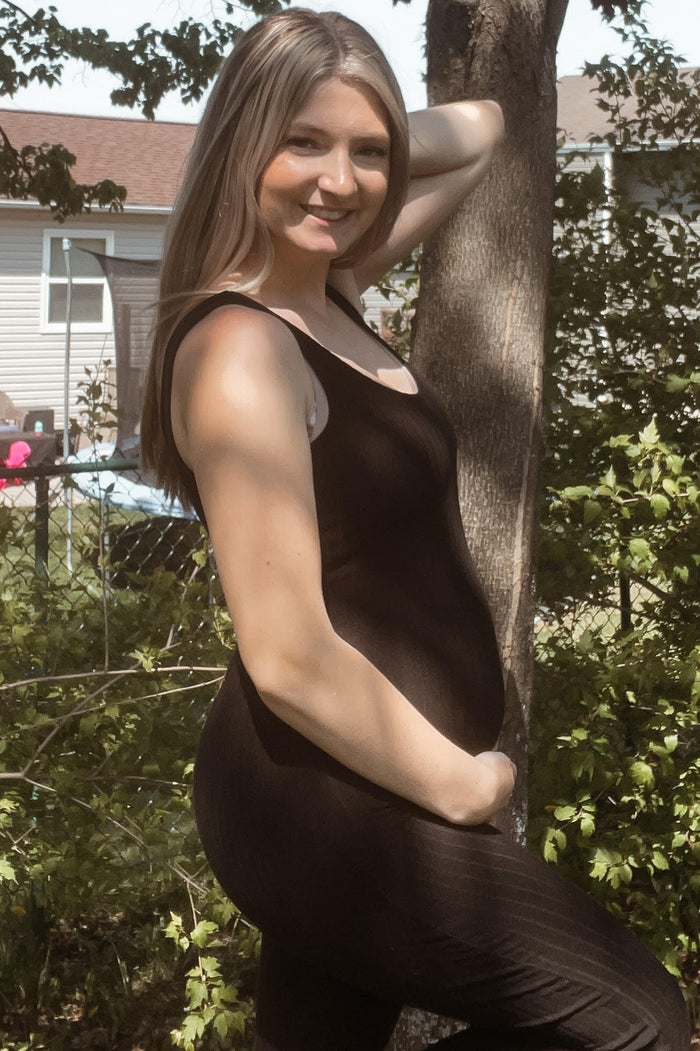 Black Ribbed Bodycon Maternity Jumpsuit