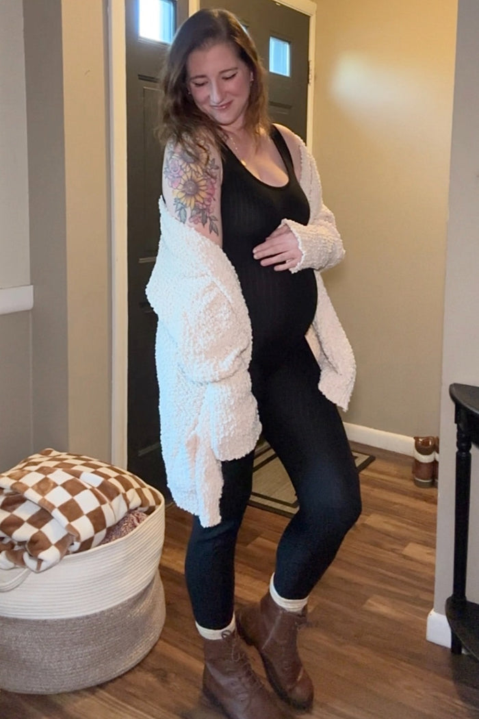 Black Ribbed Bodycon Maternity Jumpsuit
