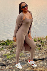 Mocha Ribbed Jumpsuit Two Piece Set