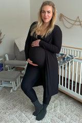 Black Ribbed Maternity Jumpsuit Two Piece Set