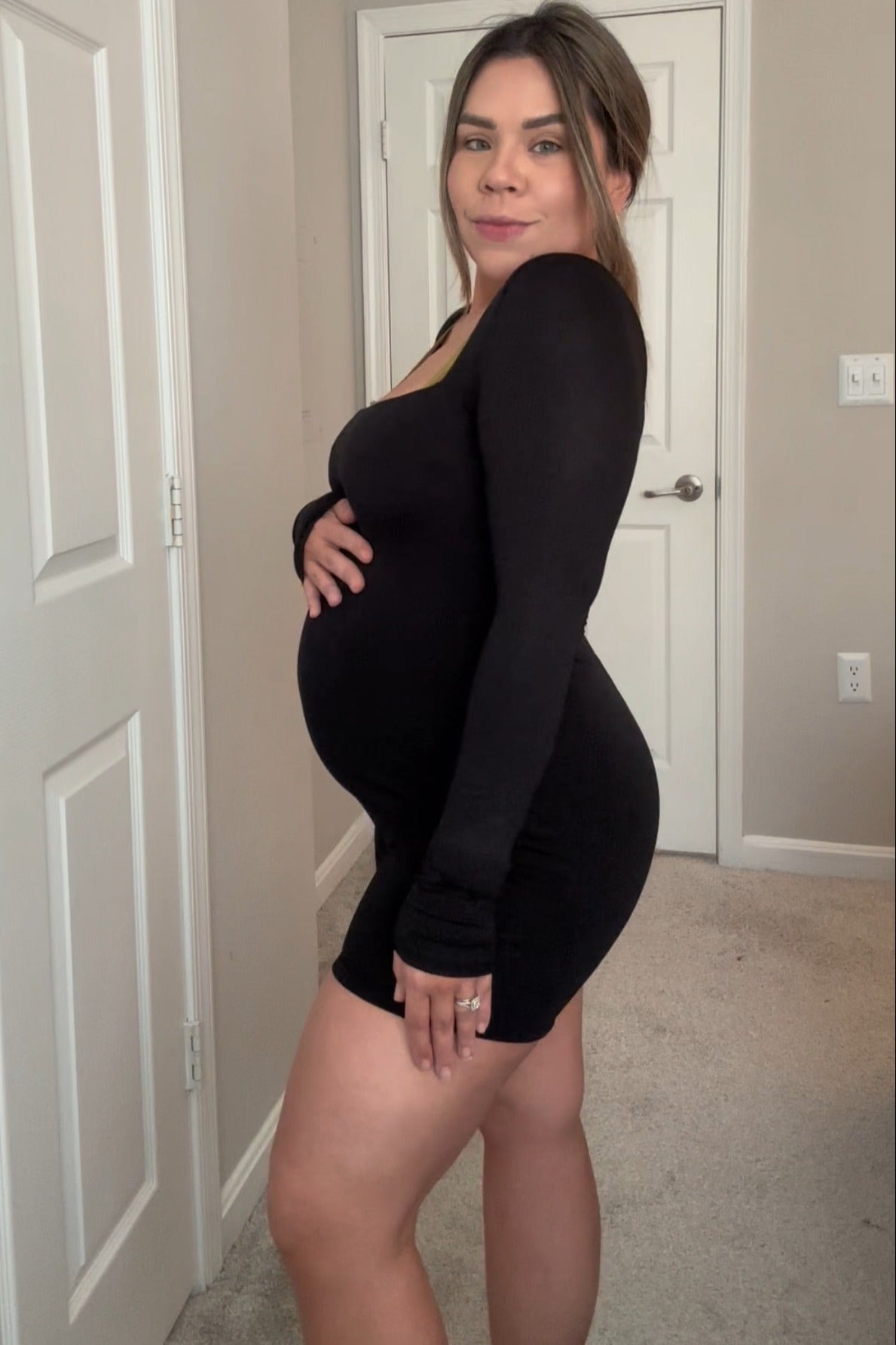 Black Square Neck Long Sleeve Maternity Romper