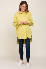 Lime Button Down Collared High-Low Hem Blouse