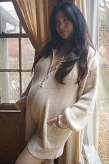Cream Button Down Maternity Sweater Romper