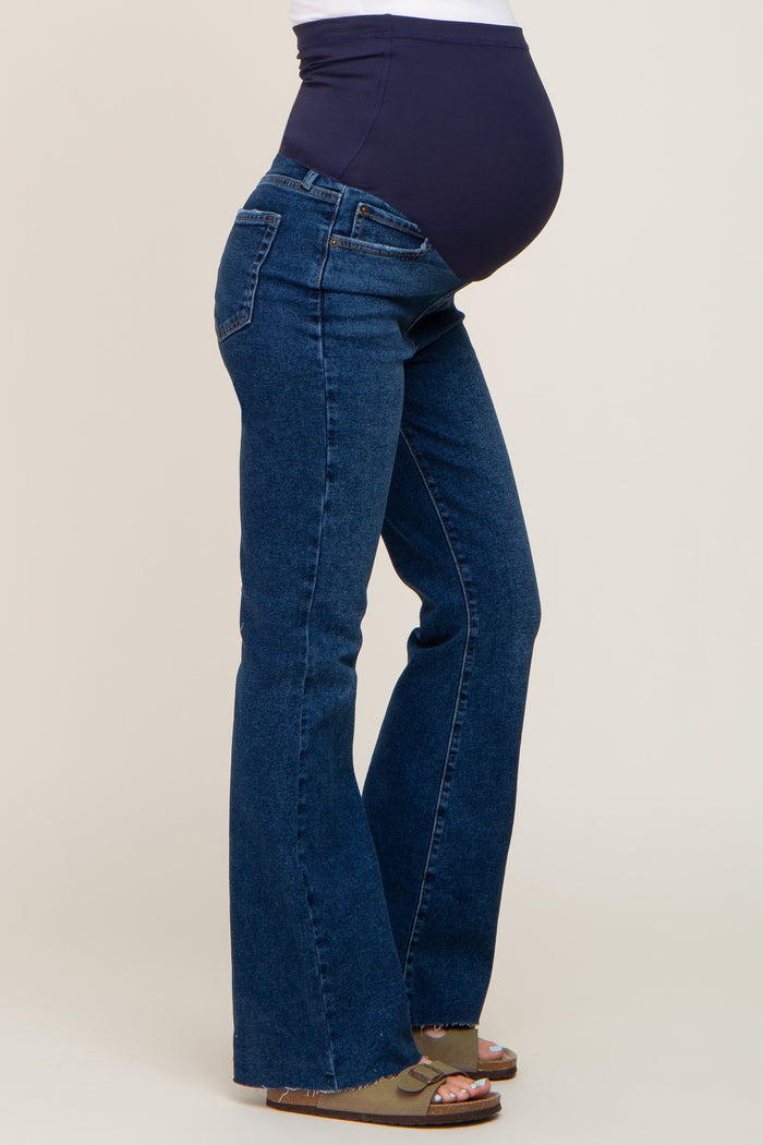 Navy Blue Maternity Flare Leg Jeans