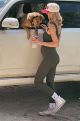 Olive Ribbed Bodycon Maternity Jumpsuit