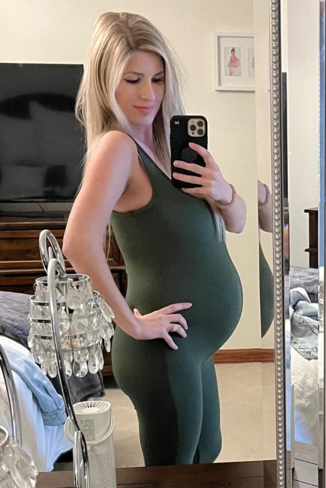 Olive Ribbed Bodycon Maternity Jumpsuit