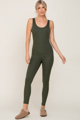 Olive Ribbed Bodycon Jumpsuit