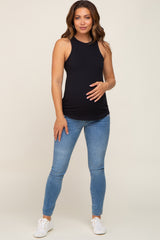 Black Ribbed Basic Maternity Tank Top