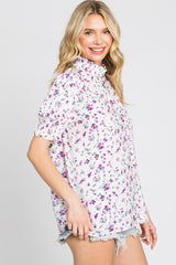 Lavender Floral Ruffle Mock Neck Blouse