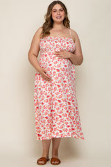Ivory Square Neck Smocked Plus Maternity Midi Dress