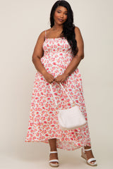 Ivory Square Neck Smocked Plus Maternity Midi Dress