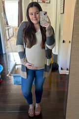 Beige Basic V-Neck Maternity Tee