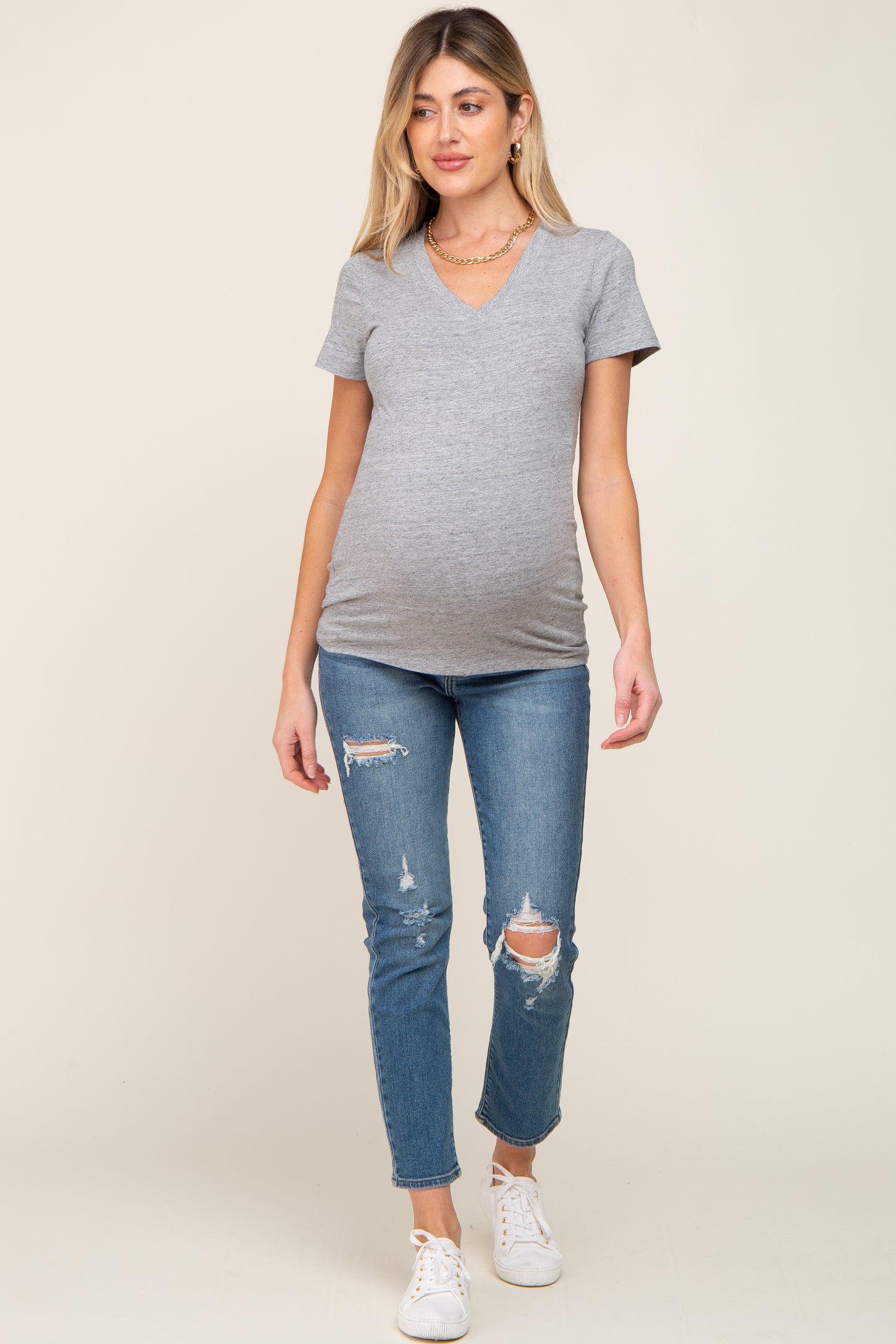 Heather Grey Basic V-Neck Maternity Tee