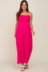 Fuchsia Sleeveless Cropped Maternity Jumpsuit