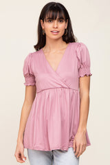 Mauve Puff Sleeve Crossover Nursing Top