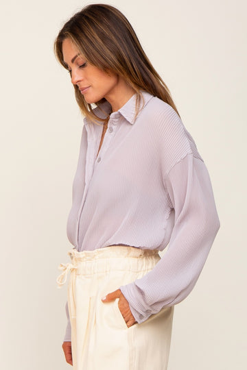 Light Grey Plisse Chiffon Blouse