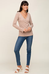 Taupe Ribbed Long Sleeve Wrap Nursing Top