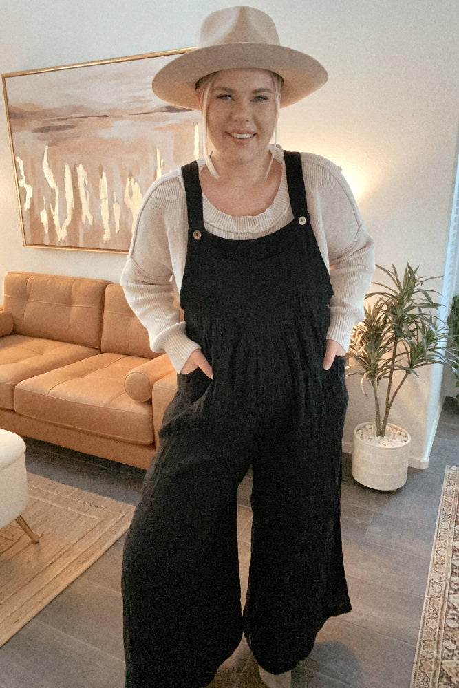 Black Pocket Front Wide Leg Jumpsuit