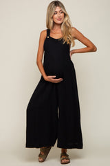 Black Pocket Front Maternity Wide Leg Jumpsuit