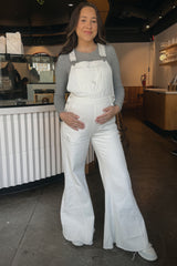 Ivory Denim Distressed Wide Leg Maternity Overalls