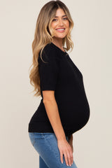 Black Knit Fitted Maternity Blouse