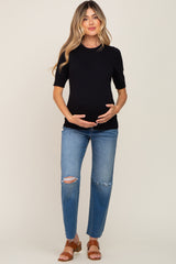 Black Knit Fitted Maternity Blouse