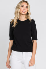 Black Knit Fitted Blouse