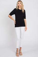 Black Knit Fitted Blouse