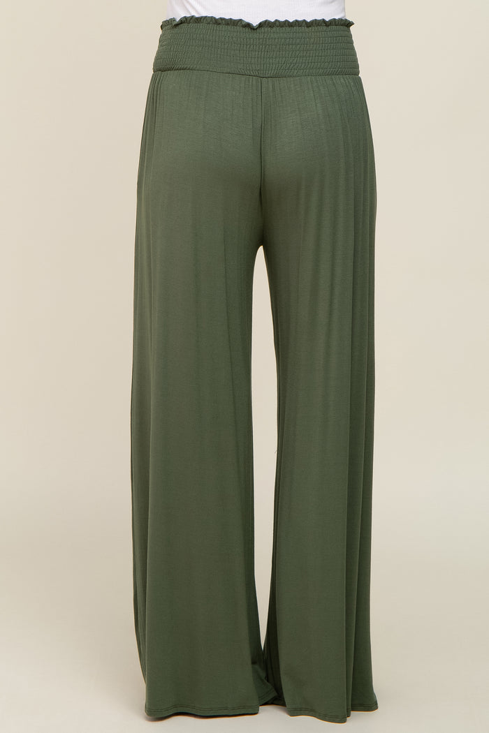 Olive Smocked Waist Flowy Maternity Pants