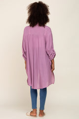 Lilac Button Front Side Slit Oversized Blouse