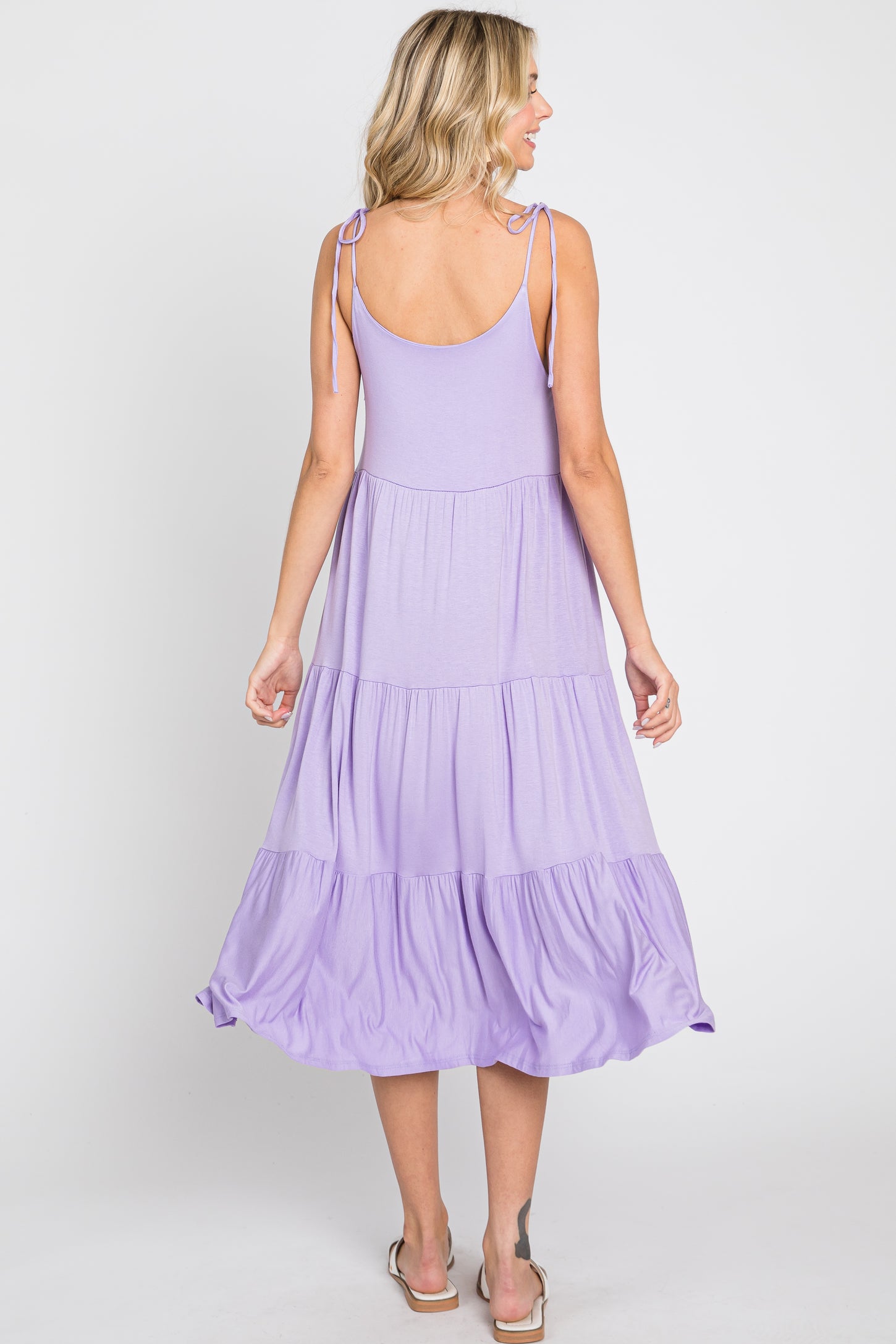 Lavender Sleeveless Tiered Midi Dress