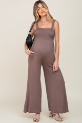 Brown Sleeveless Wide Leg Maternity Jumpsuit